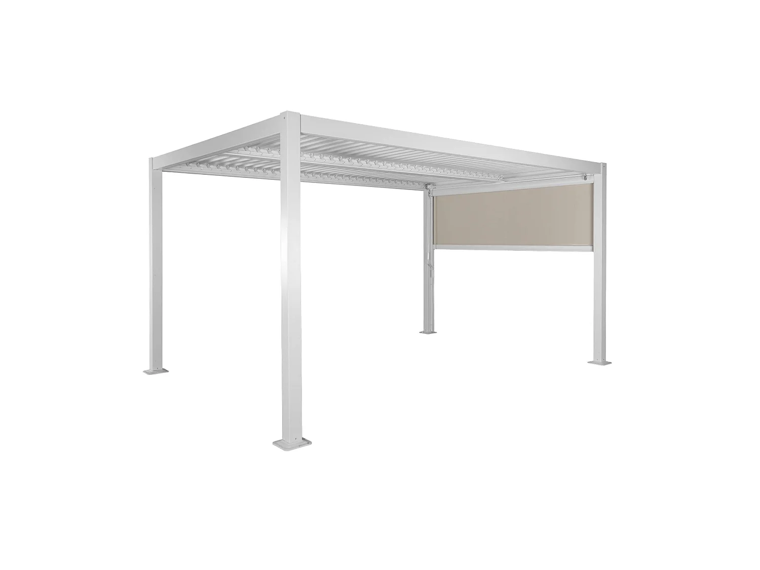 Pergola bioclimatica 3x4m in alluminio e acciaio  + tenda 3m, bianco
