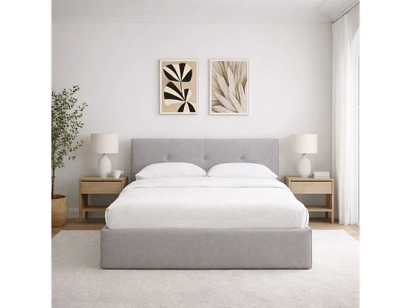 Lit coffre SEGURO tissu gris chiné 160x200 sommier inclu