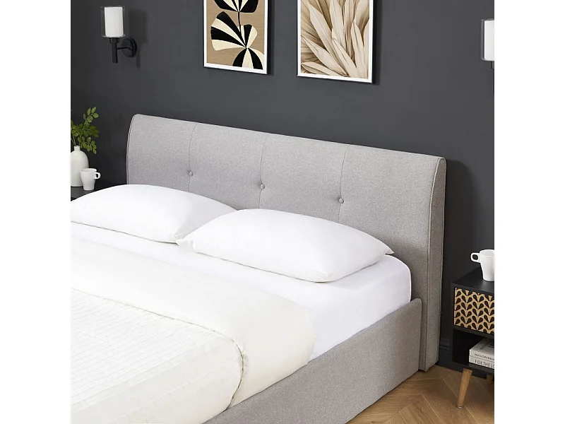 Lit coffre SEGURO tissu gris chiné 160x200 sommier inclus