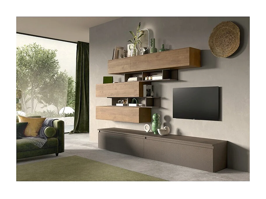 Rangement mural MARINA effet bois foncé  L69 x P30 x H29