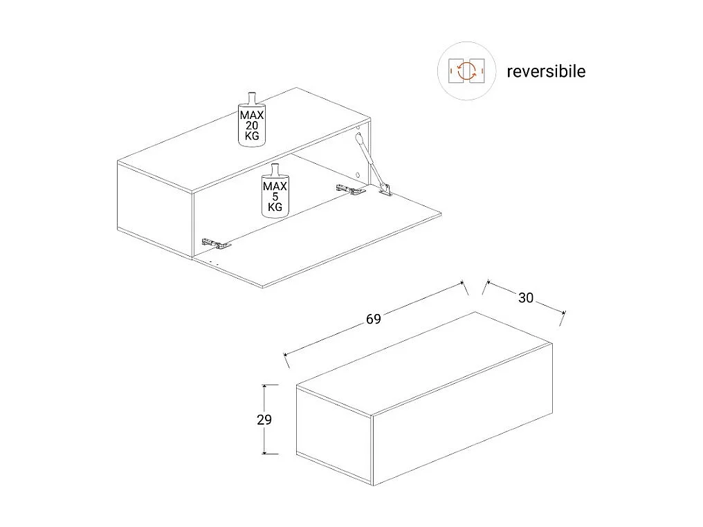 Rangement mural MARINA effet bois foncé  L69 x P30 x H29