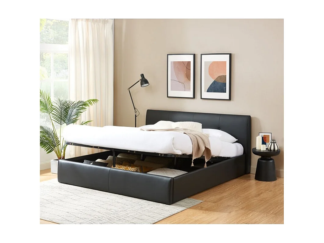 Lit coffre SEGURO simili noir 180x200 sommier inclus