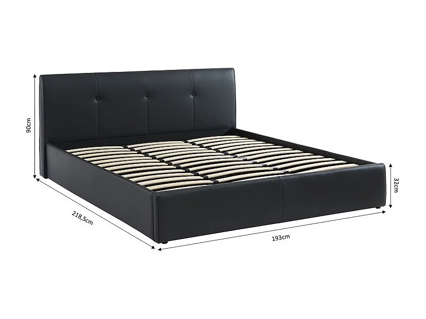 Lit coffre SEGURO simili noir 180x200 sommier inclus