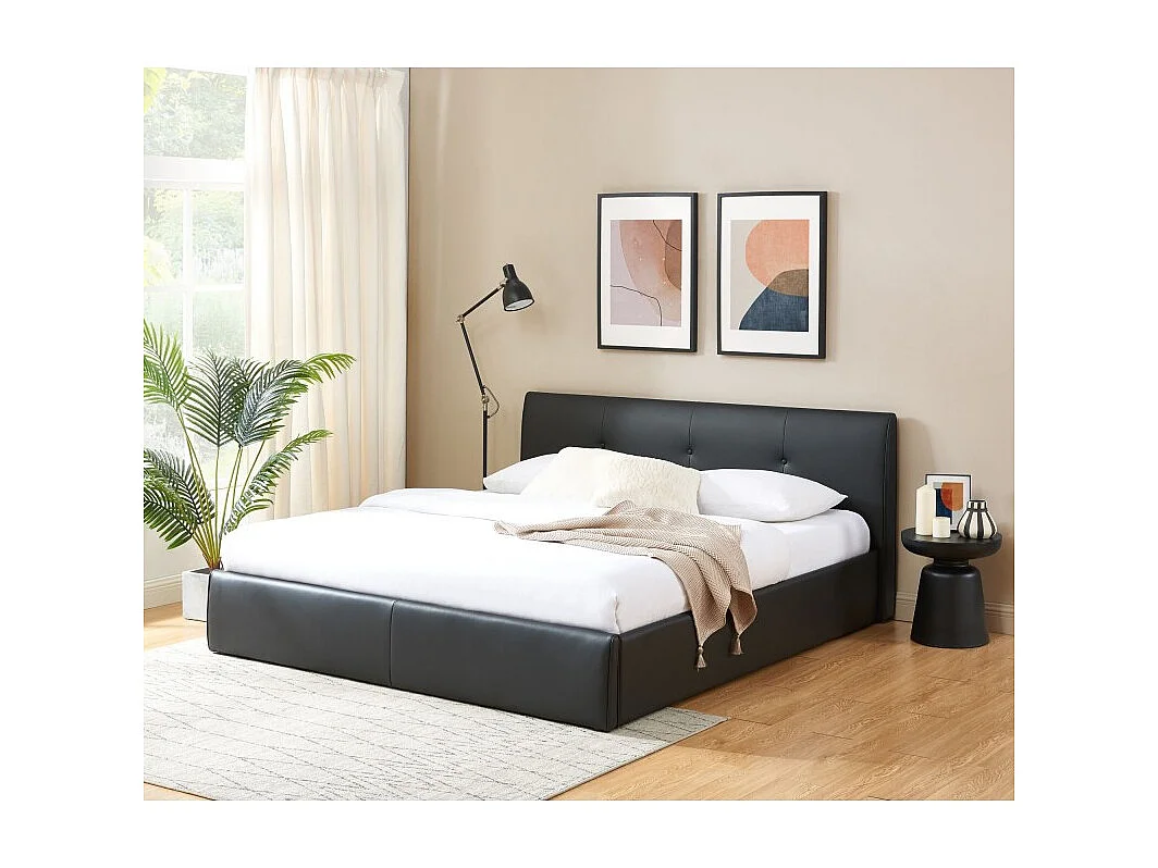 Lit coffre SEGURO simili noir 180x200 sommier inclus