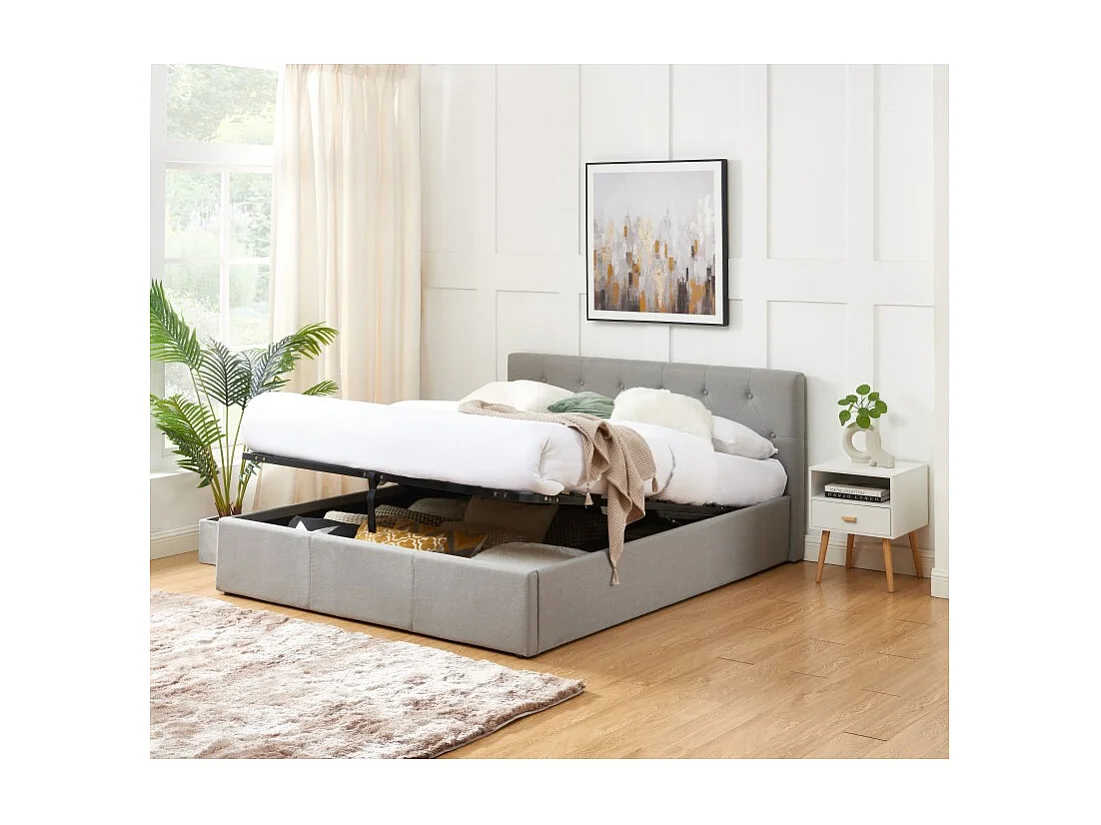 Lit coffre BAHIA tissu gris 160x200 sommier inclus