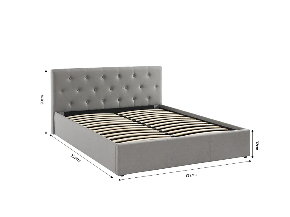 Lit coffre BAHIA tissu gris 160x200 sommier inclus