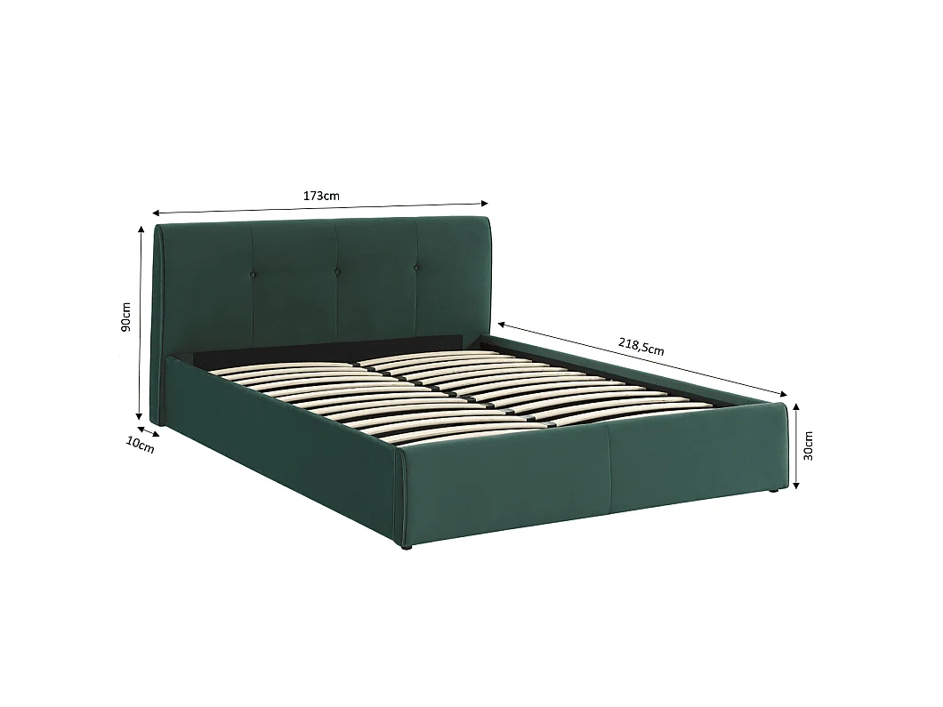 Lit coffre SEGURO velours vert forêt 160x200 sommier inclus