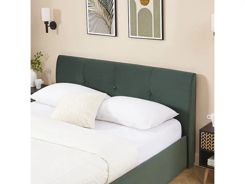 Lit coffre SEGURO velours vert forêt 140x190 sommier inclus