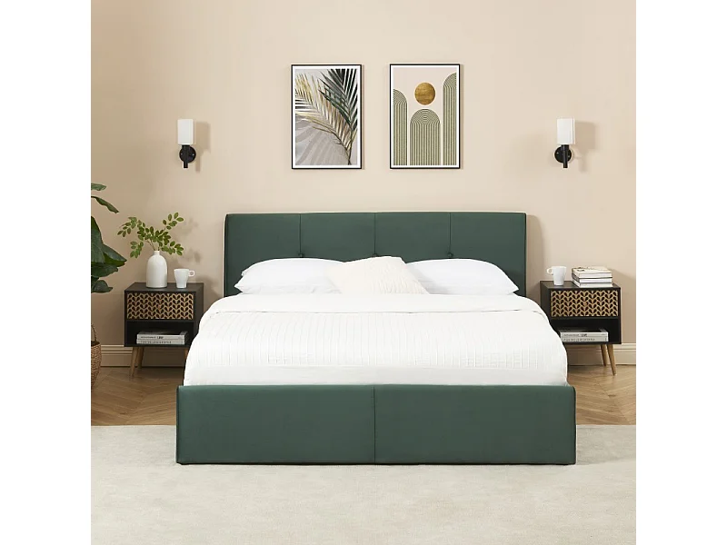 Lit coffre SEGURO velours vert forêt 140x190 sommier inclus