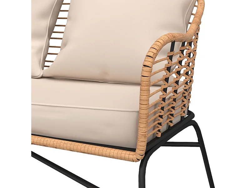 Salon de jardin MOOREA Coussins Beige En Acier et Rotin Naturel