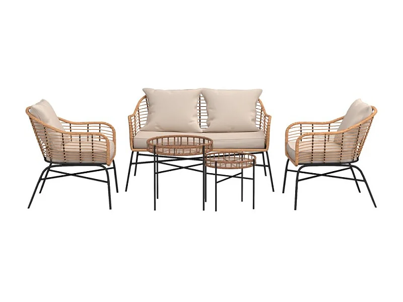 Salon de jardin MOOREA Coussins Beige En Acier et Rotin Naturel