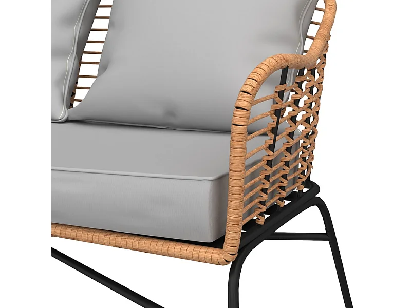 Salon de jardin MOOREA Coussins Gris En Acier et Rotin Naturel