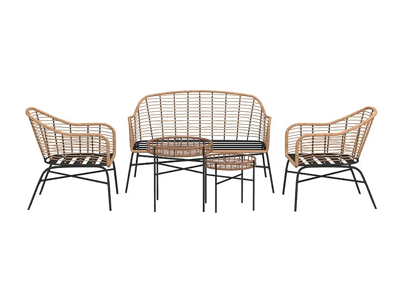 Salon de jardin MOOREA Coussins Gris En Acier et Rotin Naturel