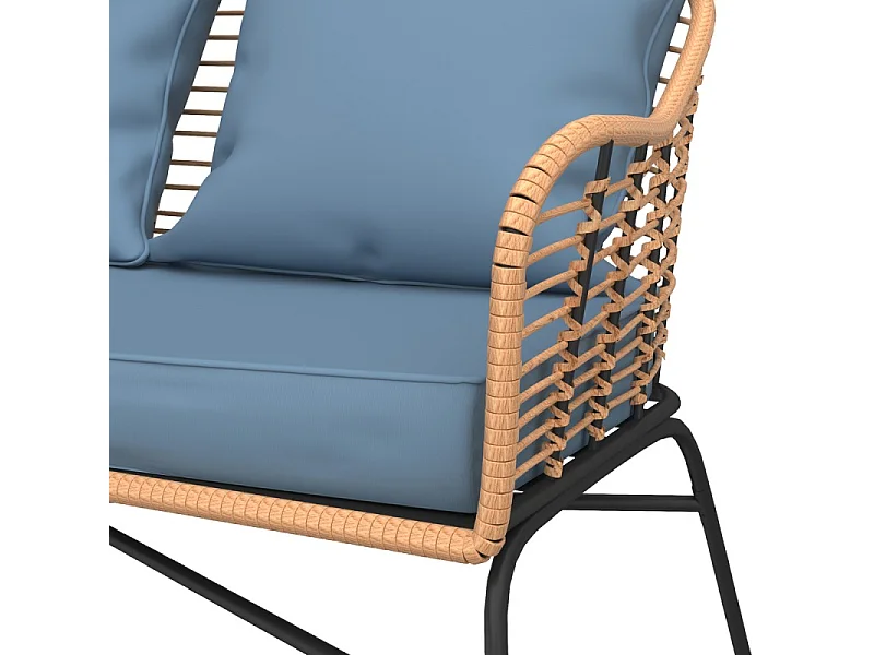 Salon de jardin MOOREA Coussins Bleu En Acier et Rotin Naturel