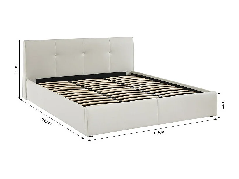 Lit coffre SEGURO simili blanc 180x200 sommier inclus