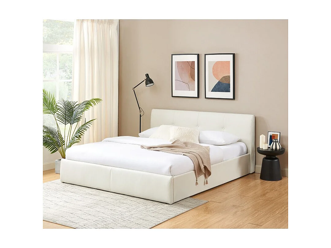 Lit coffre SEGURO simili blanc 180x200 sommier inclus