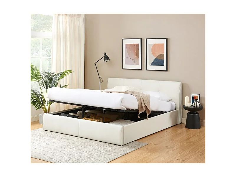 Lit coffre SEGURO simili blanc 180x200 sommier inclus