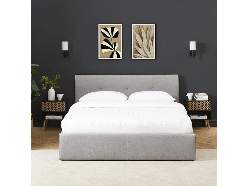 Lit coffre SEGURO tissu gris chiné 140x190 sommier inclus