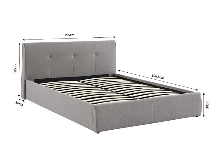 Lit coffre SEGURO tissu gris chiné 140x190 sommier inclus