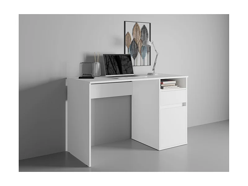 Escritorio BILOU blanco – 1 cajón, 1 puerta y 2 compartimentos – Estilo limpio y luminoso para habitación infantil