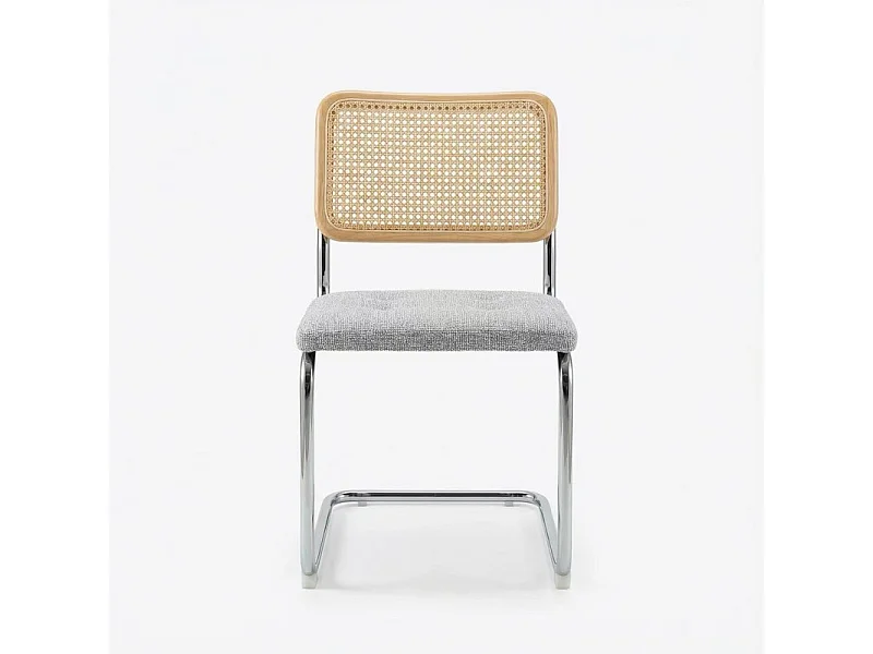 Chaise rétro avec pieds en métal, assise en tissu chiné et Cannage Naturel