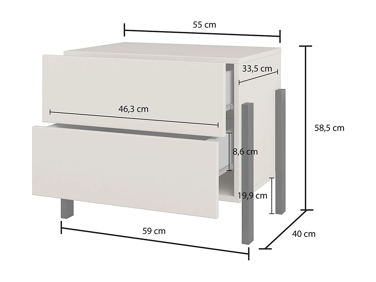 Nachttisch mit 2 Schubladen Bérénice Kaschmir