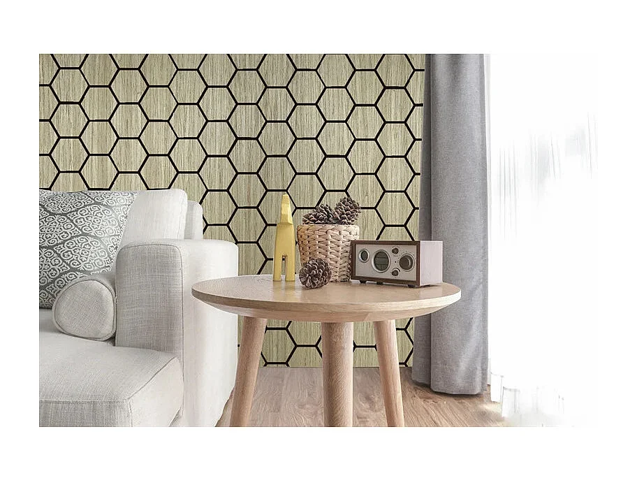 Lot de 4 panneaux Acoustiques Muraux Hexagonaux – Finition Chêne blanc