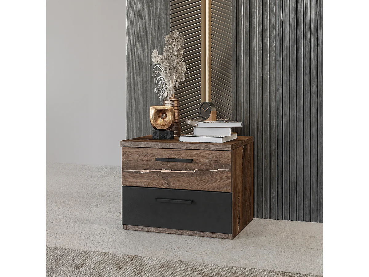 Nachttisch mit 2 Schubladen Alec Dunkles Holz und Schwarz