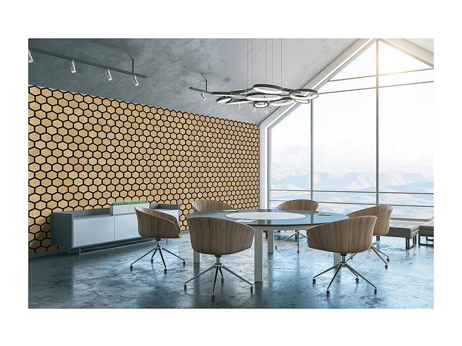 Lot de 4 panneaux Acoustiques Muraux Hexagonaux – Finition Teck