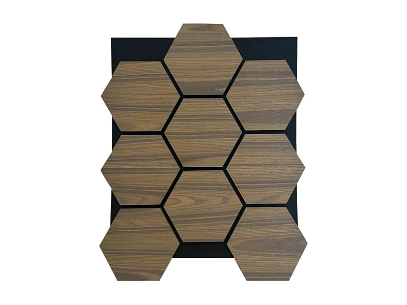Lot de 4 panneaux Acoustiques Muraux Hexagonaux – Finition Teck