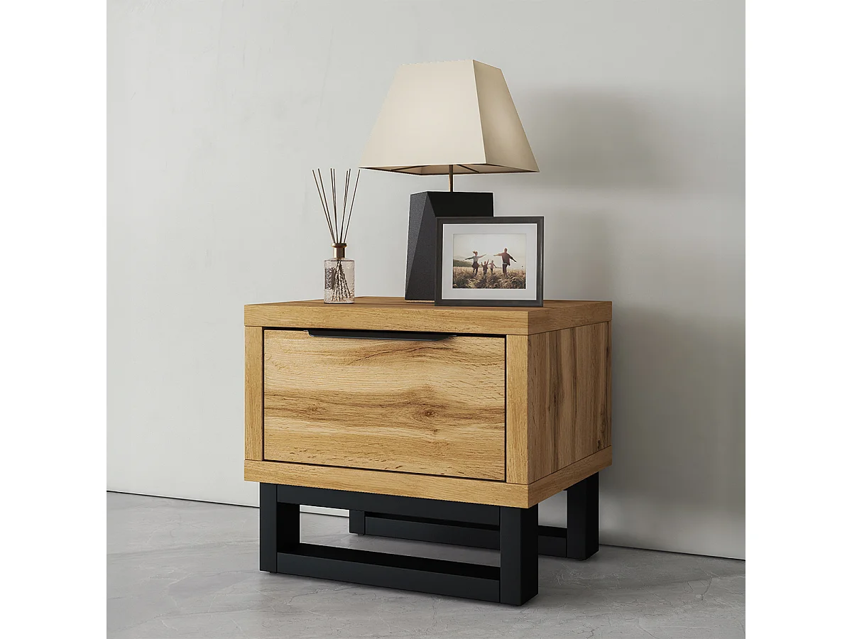 Nachttisch mit 1 Schublade Eden Holz und Schwarz
