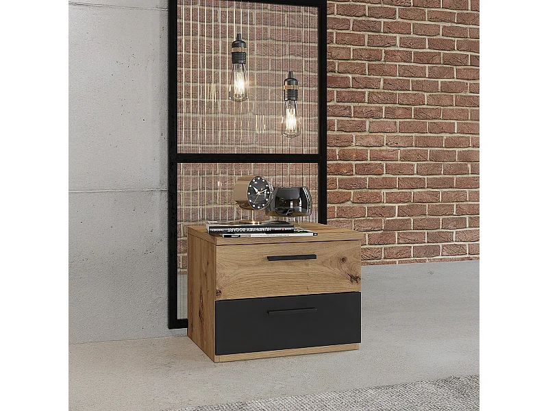 Nachttisch mit 2 Schubladen Alec Holz und Schwarz