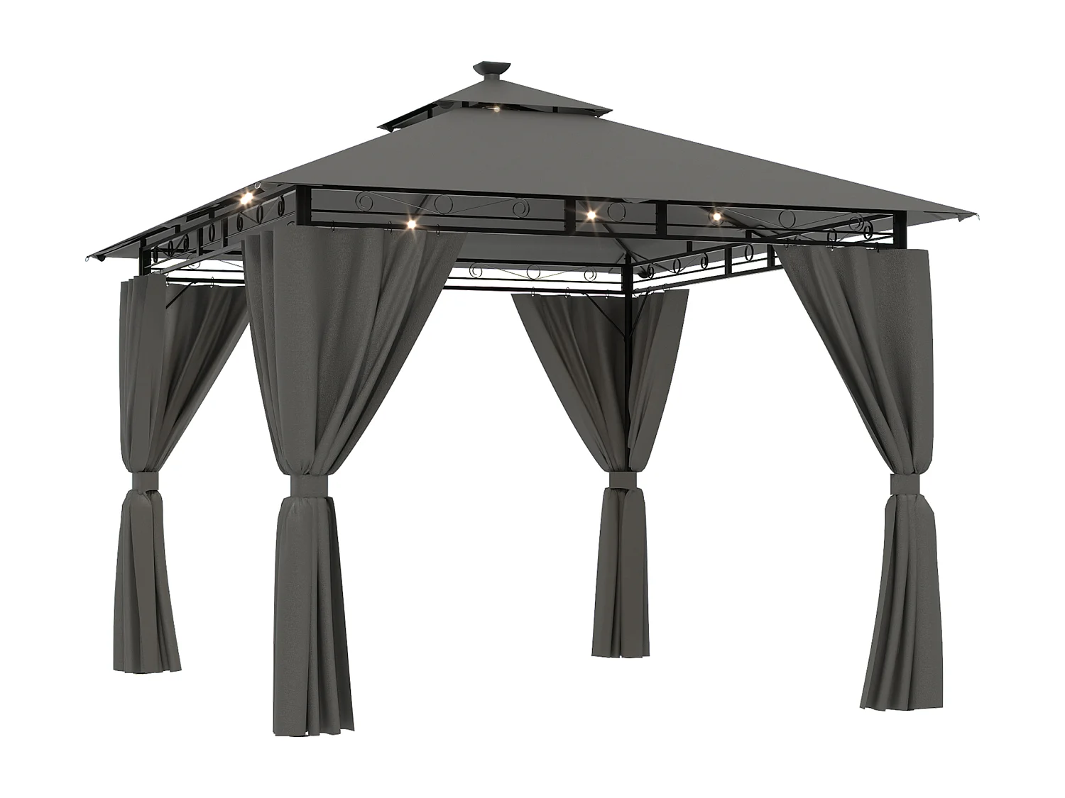Tonnelle de Jardin 3x3 avec Éclairage, Imperméable Deluxe Tonnelle, Résistant à l'Hiver, Pergola Jardins Exterieur pour 4-6 Personnes, Gris