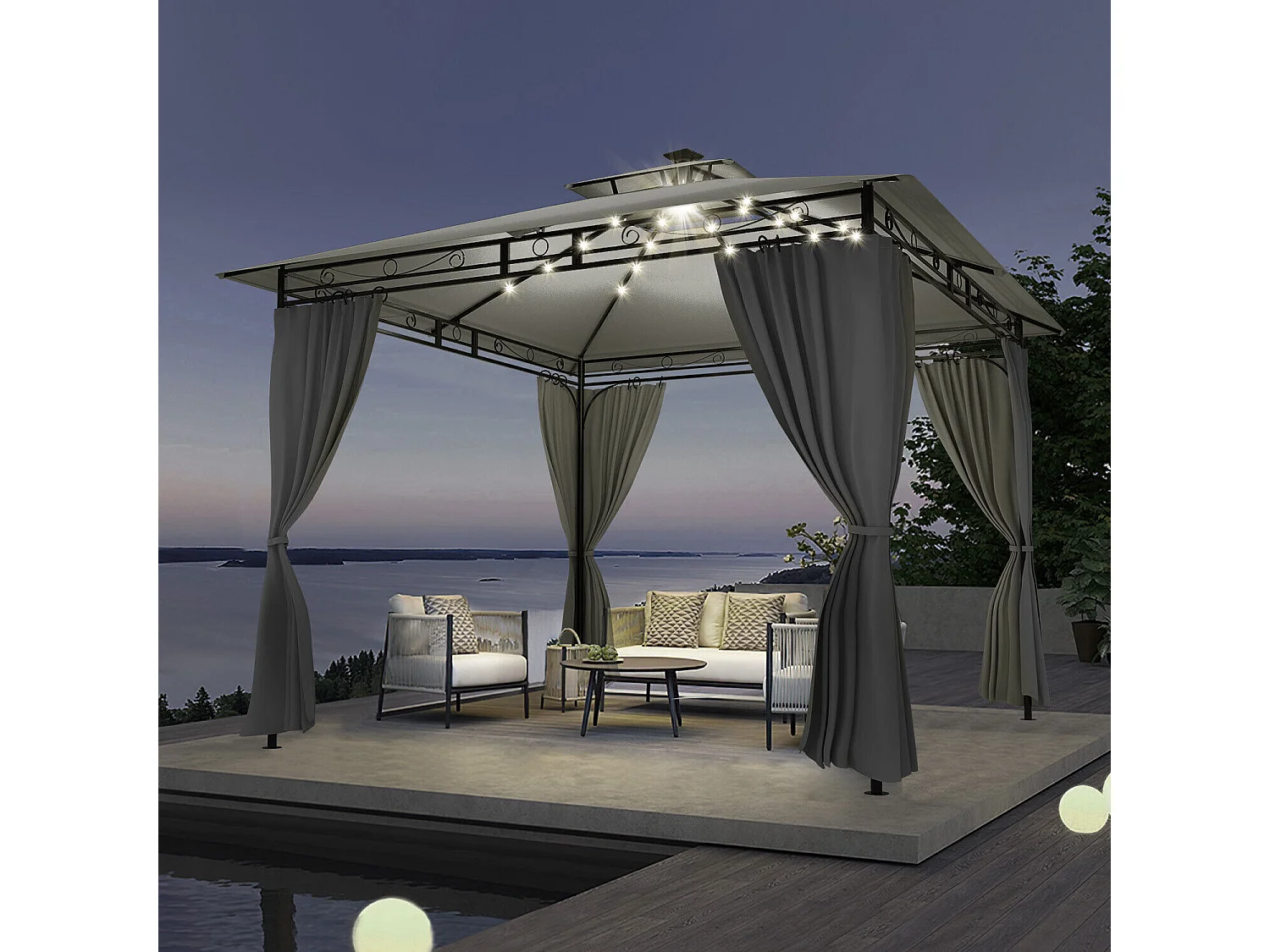 Pavillon imperméable, pavillon de jardin pop-up, parasol avec éclairage LED