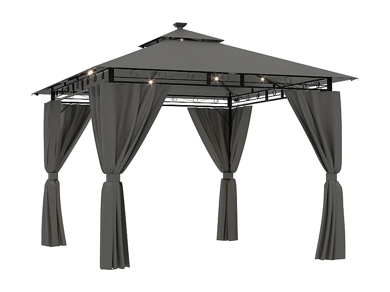 Tonnelle de Jardin 3x3 avec Éclairage, Imperméable Deluxe Tonnelle, Résistant à l'Hiver, Pergola Jardins Exterieur pour 4-6 Personnes, Gris