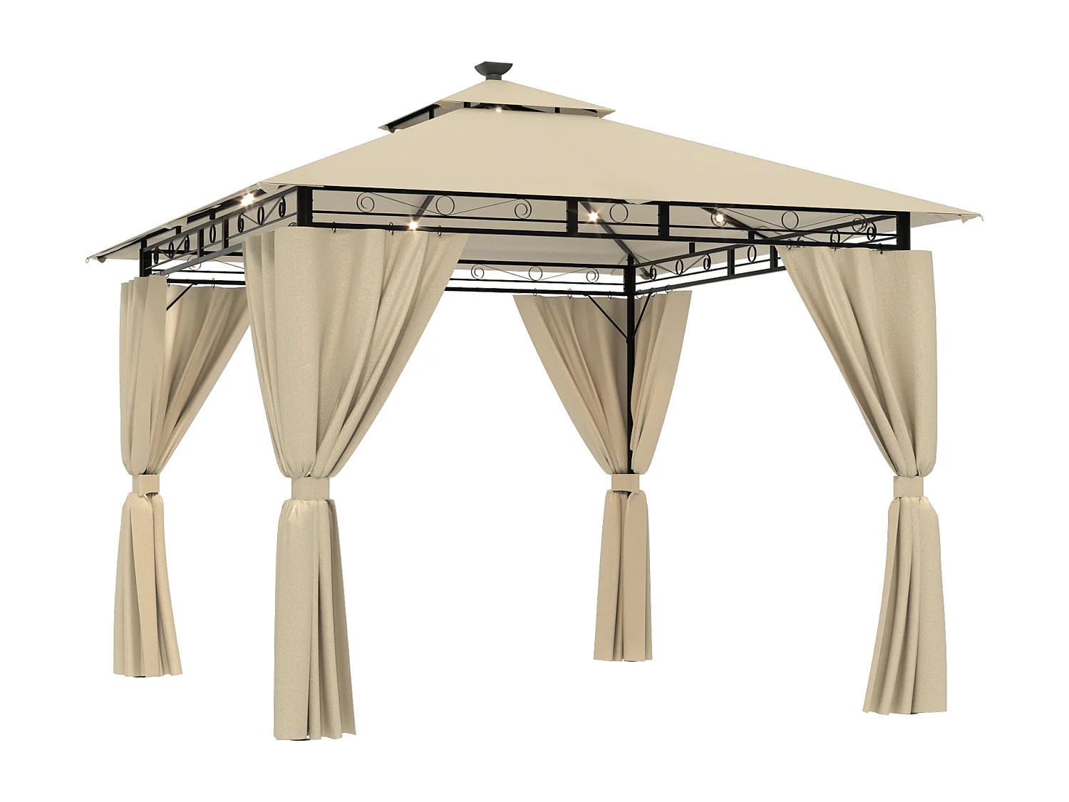 Tonnelle de Jardin 3x3 avec Éclairage, Imperméable Deluxe Tonnelle, Résistant à l'Hiver, Pergola Jardins Exterieur pour 4-6 Personnes, Beige