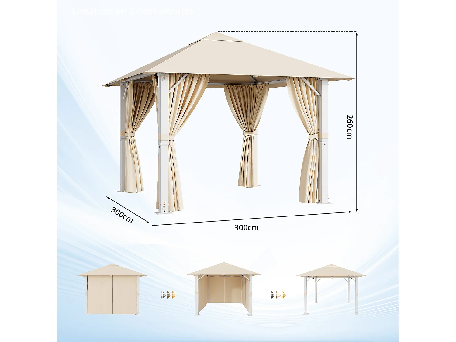 GUNJI 3×3M Gartenzelt Pavillon, Aluminium Wetterfest