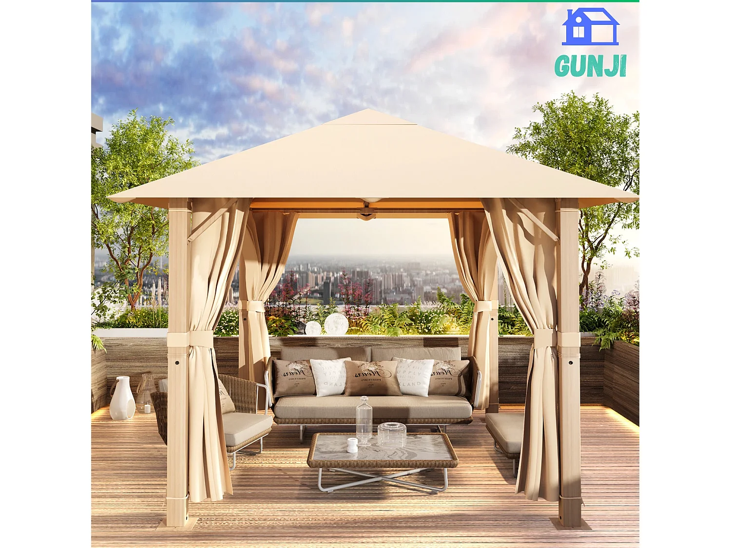 GUNJI 3×3M Gartenzelt Pavillon, Aluminium Wetterfest