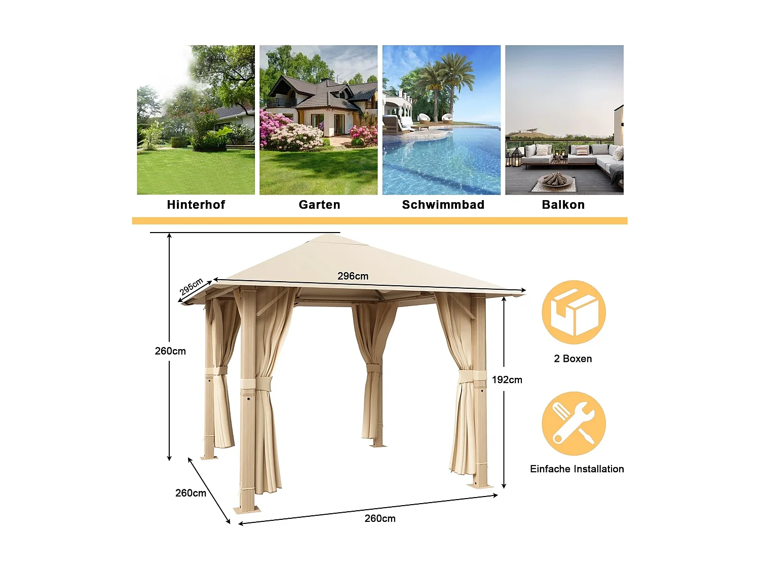 GUNJI 3×3M Gartenzelt Pavillon, Aluminium Wetterfest