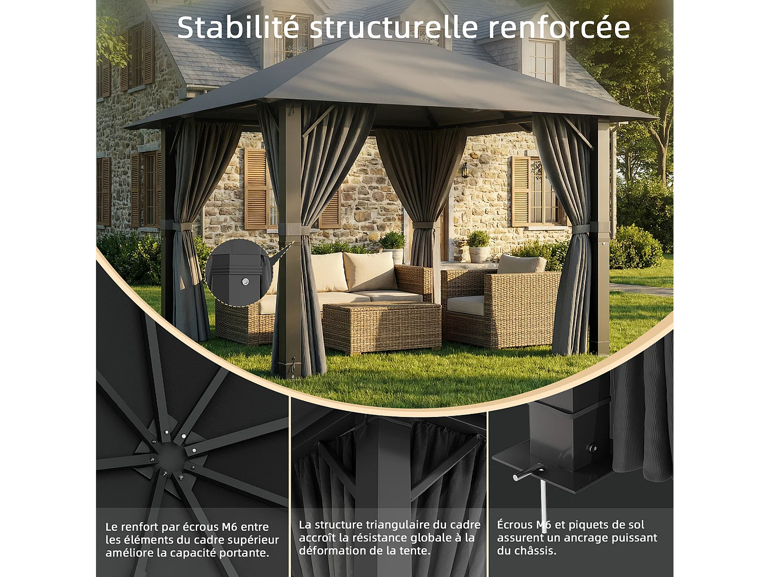 GUNJI 3×3M/ Gartenzelt Pavillon, Aluminium Wetterfest