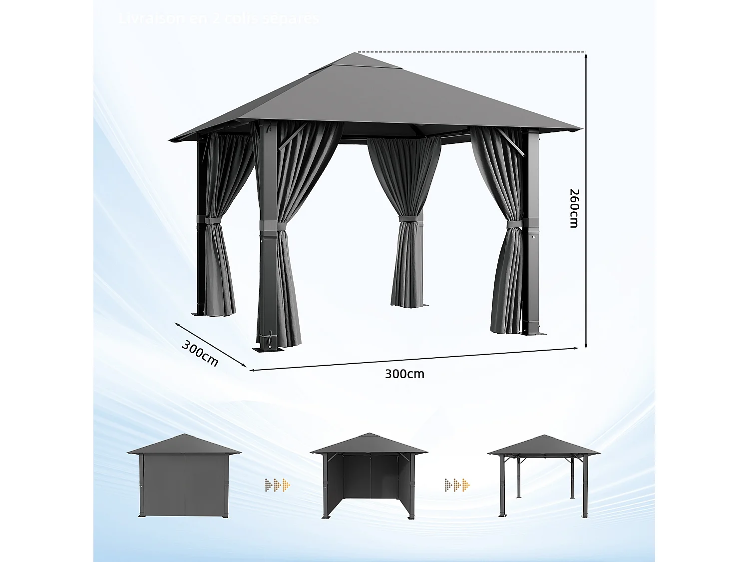 GUNJI 3×3M/ Gartenzelt Pavillon, Aluminium Wetterfest
