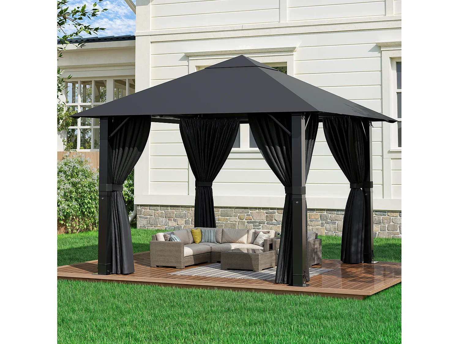 DEVOKE®  3×3M Gartenzelt Pavillon, Aluminium Wetterfest,Stable au Vent & Imperméable｜pour Jardin, Camping