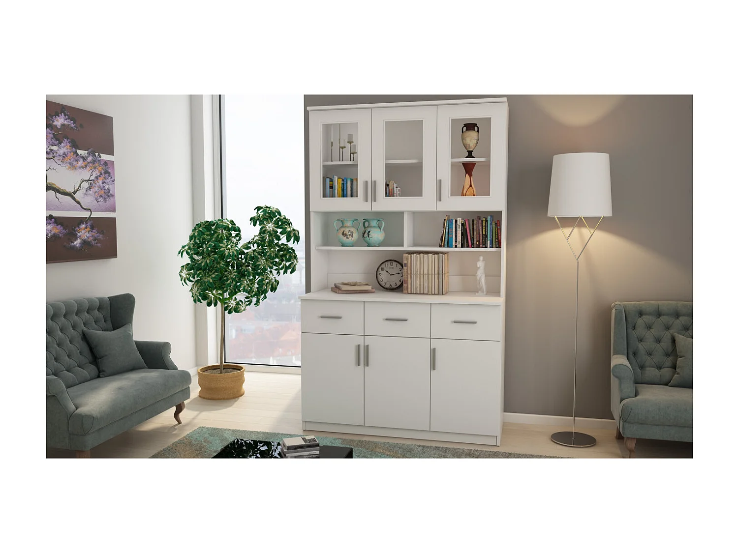 Buffet 120 cm – Ante, Ripiani, Cassetti e Vetrine, Moderno e Pratico – Spedizione Gratuita