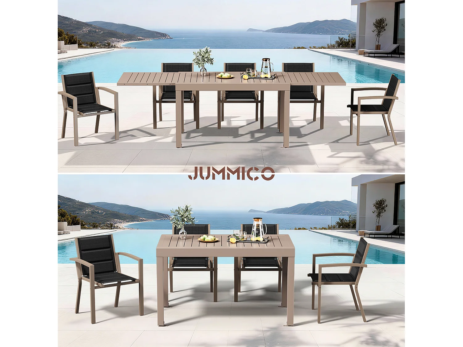 Table de Jardin Extensible en Aluminium | 200kg Fermé / 150kg Ouvert | 6-10 Personnes, Stable & Résistante, Marron