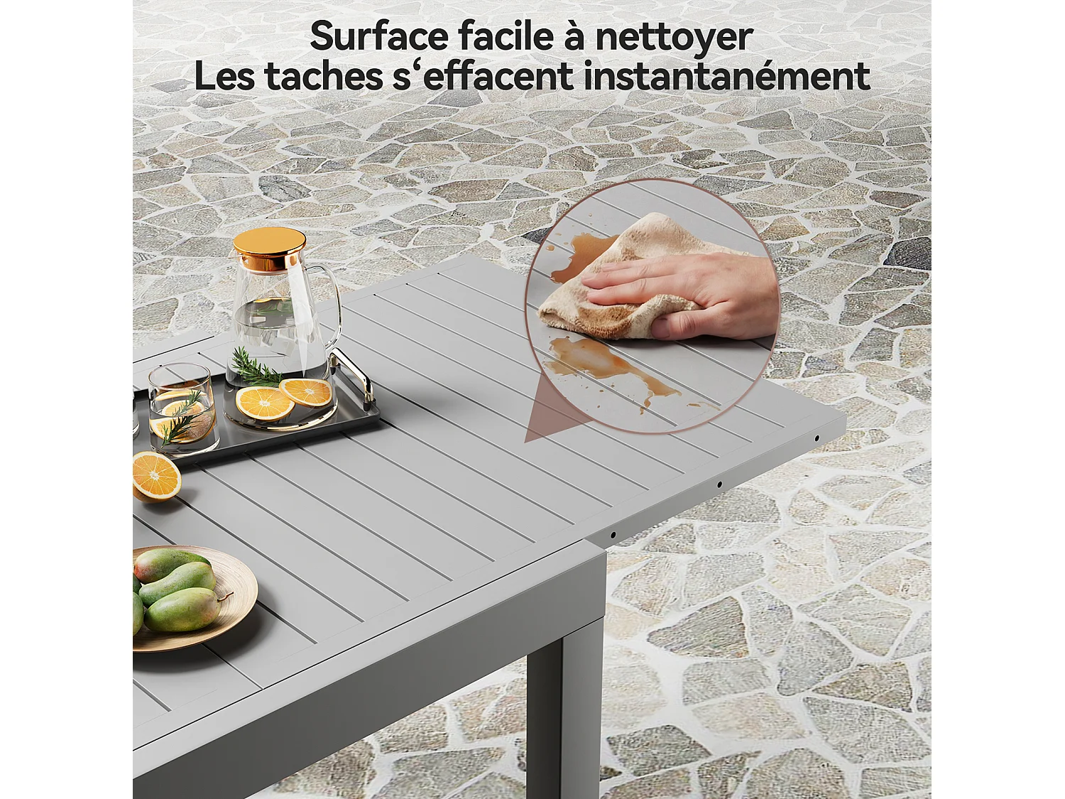 Table de Jardin Extensible en Aluminium | 200kg Fermé / 150kg Ouvert | 6-10 Personnes, Stable & Résistante, Gris clair