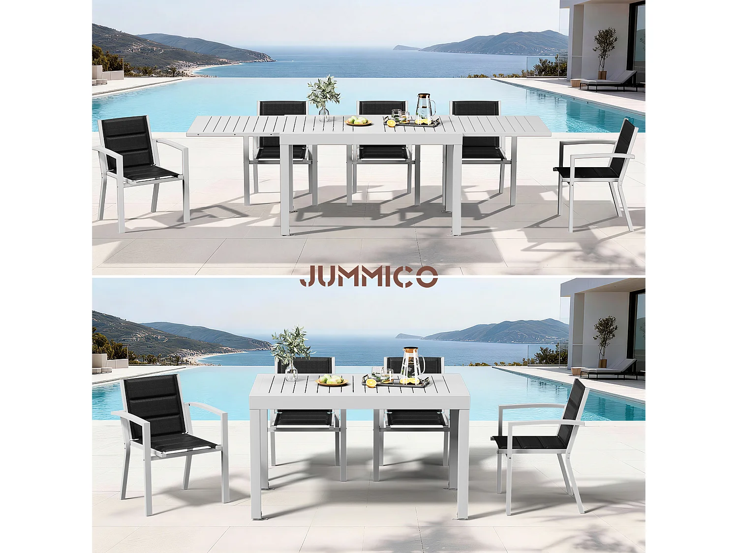 Table de Jardin Extensible en Aluminium | 200kg Fermé / 150kg Ouvert | 6-10 Personnes, Stable & Résistante, Gris clair