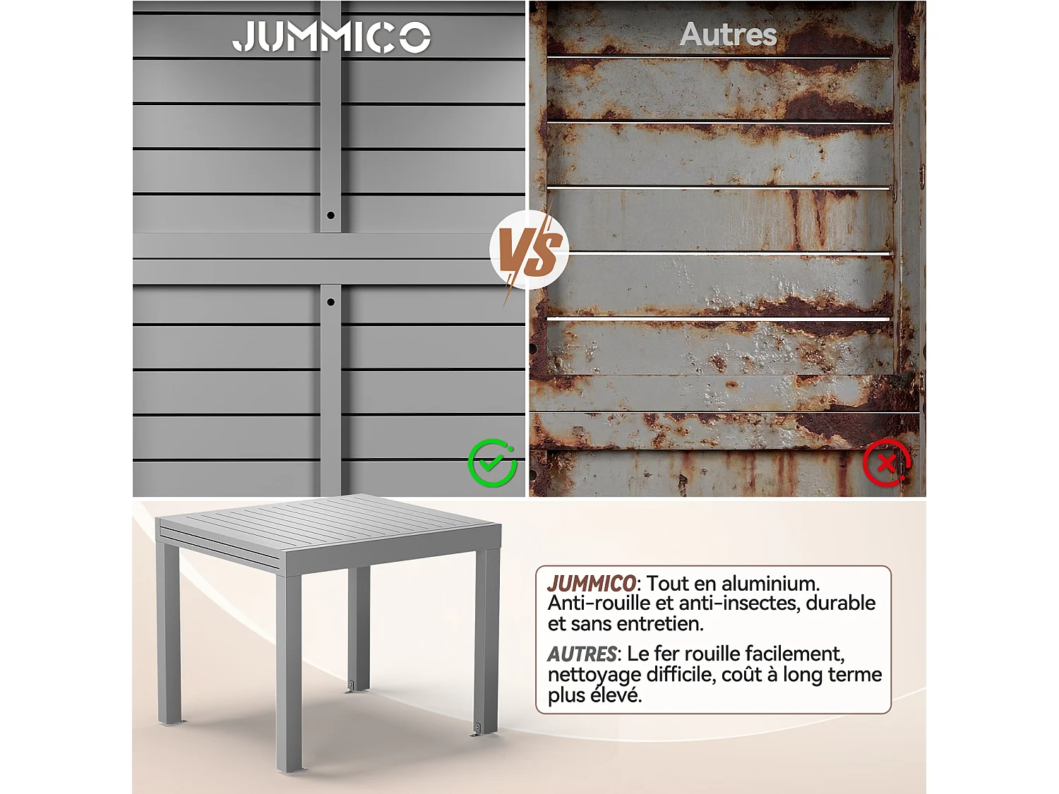 Table de Jardin Extensible en Aluminium | 200kg Fermé / 150kg Ouvert | 4-8 Personnes, Stable & Résistante, Gris clair