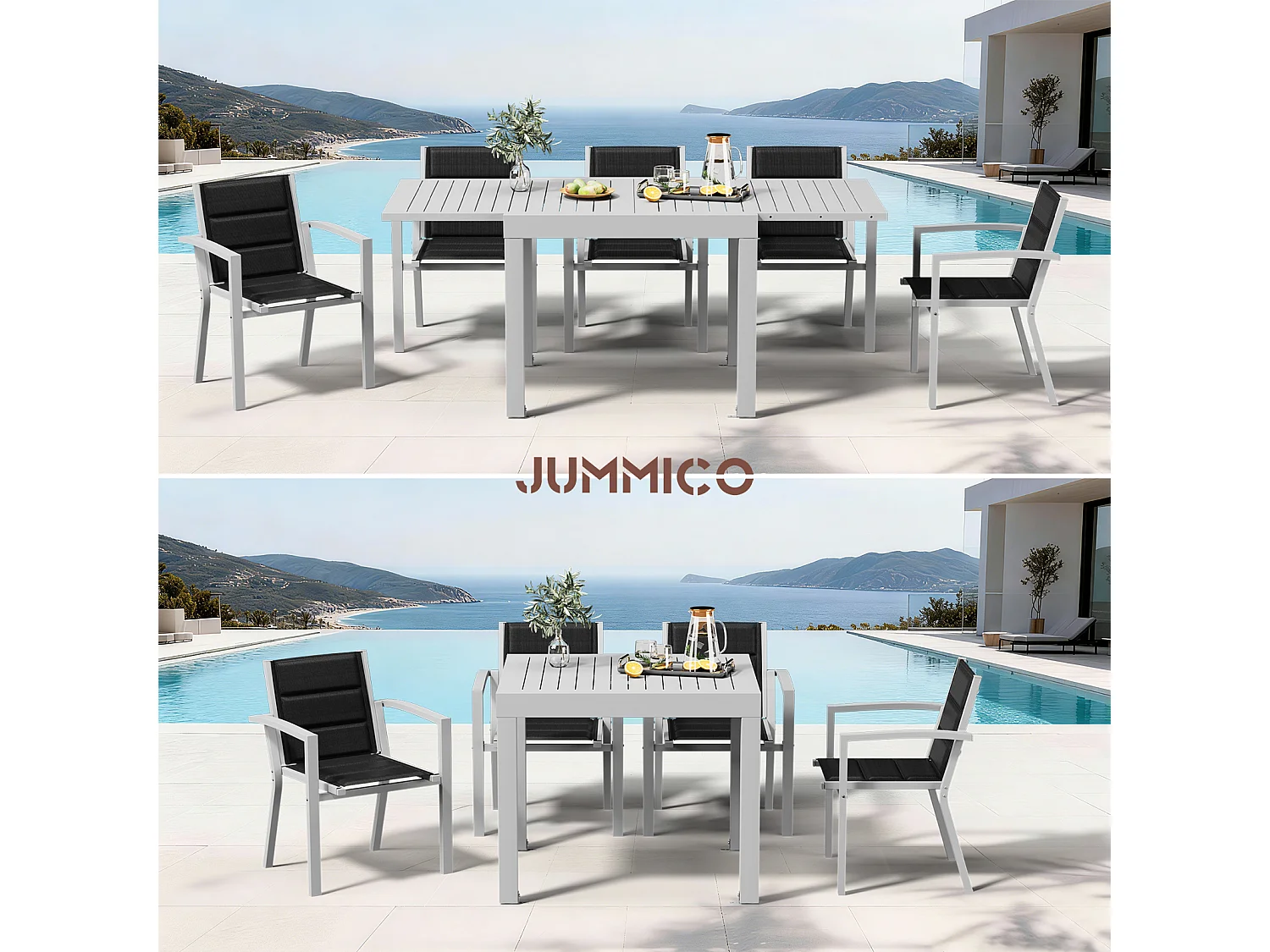 Table de Jardin Extensible en Aluminium | 200kg Fermé / 150kg Ouvert | 4-8 Personnes, Stable & Résistante, Gris clair