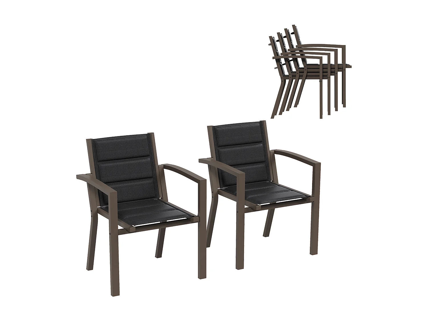 Chaises de Jardin - Lot de 2 Chaises | Structure en Aluminium avec Tissu Tessilium Confortable, Haute Résistance aux UV et aux Intempéries, Marron