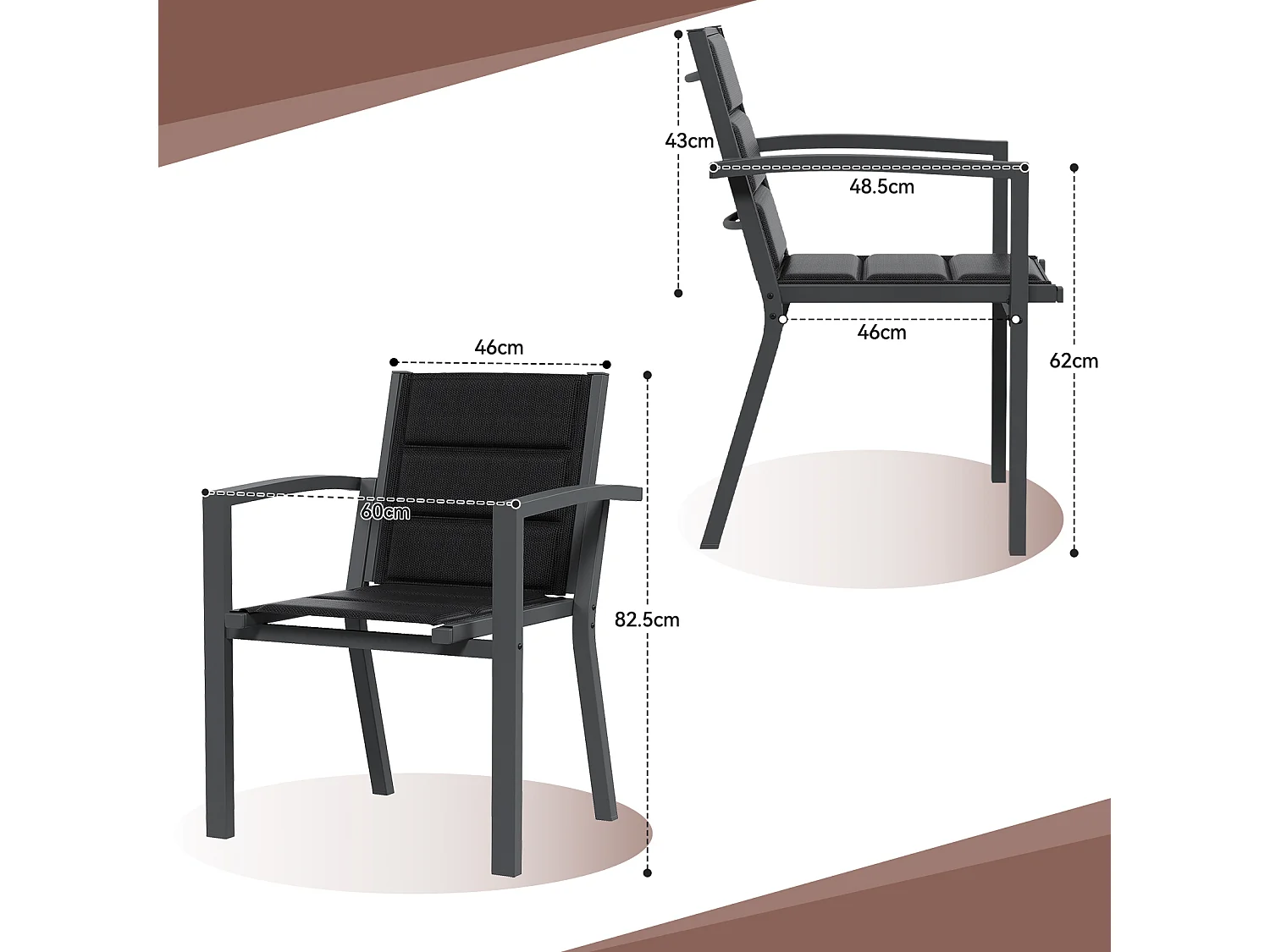 Chaises de Jardin - Lot de 2 Chaises | Structure en Aluminium avec Tissu Tessilium Confortable, Haute Résistance aux UV et aux Intempéries, Marron